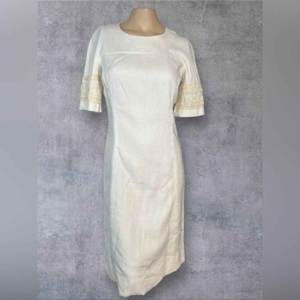 Vintage Ivory Harmony Dress with Lace Sleeve Detail